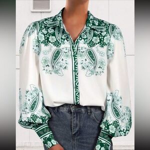 Boho floral print lantern sleeve  blouse